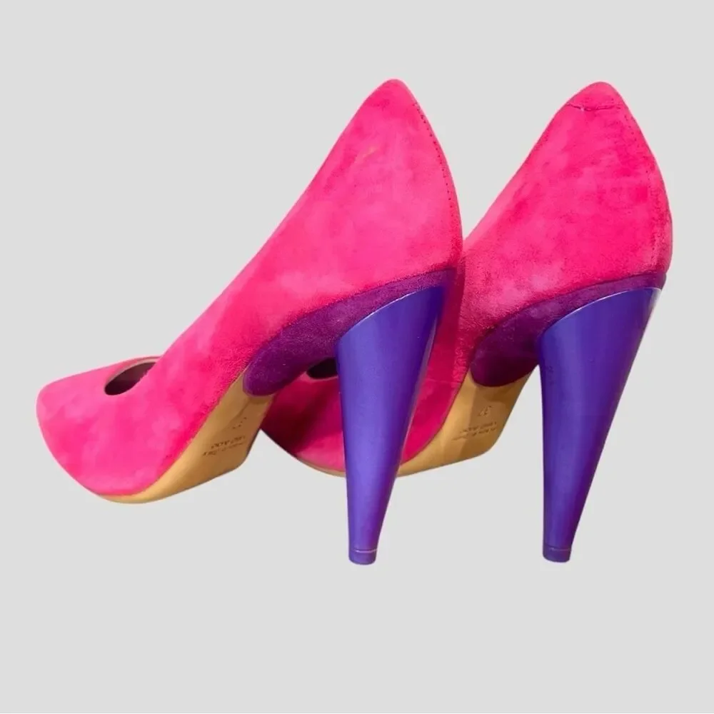 New Vic Matie' Hot Pink Suede Pump with Purple Heel sz 6.5